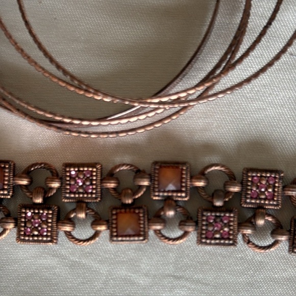 Antique Copper Bracelet Stack Set Unique Design Bangles and Cuff - Picture 12 of 12